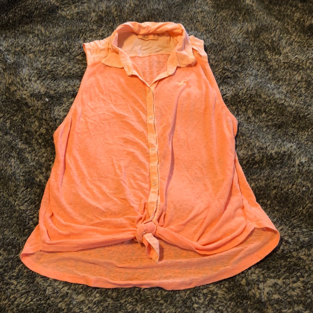 Neon orange Hollister tie-front tank
